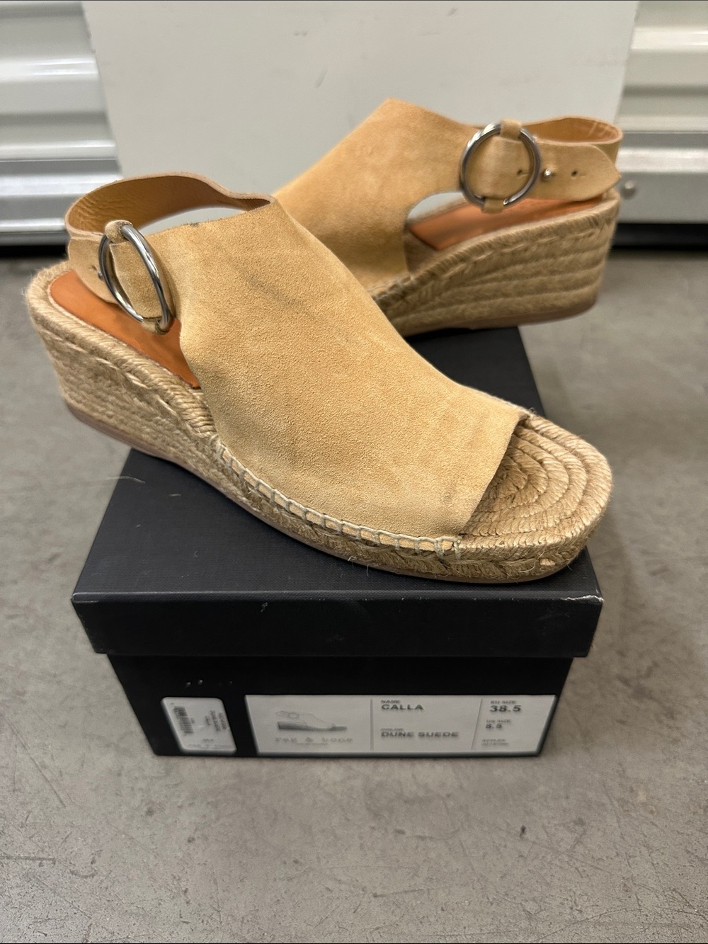 rag & bone Tan Suede Espadrille Wedge Sandals with Silver Buckle